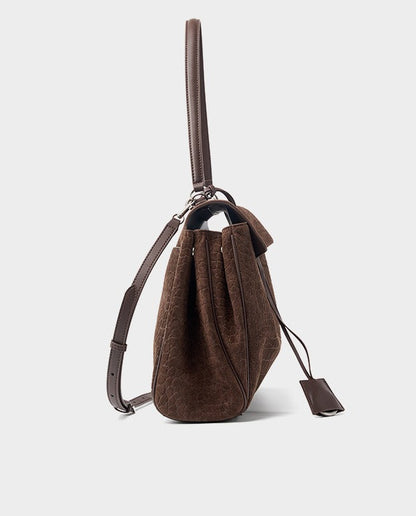 Textured Suede Shoulder Flap Bag