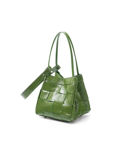 Woven Waxed Leather Crossbody Bucket Bag