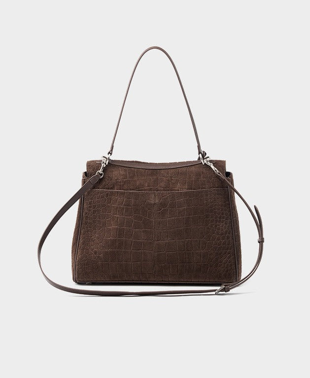 Textured Suede Shoulder Flap Bag