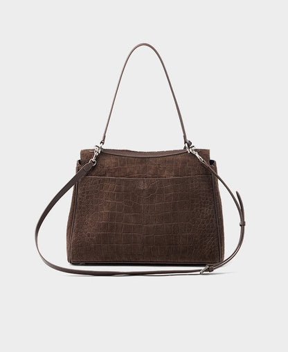 Textured Suede Shoulder Flap Bag