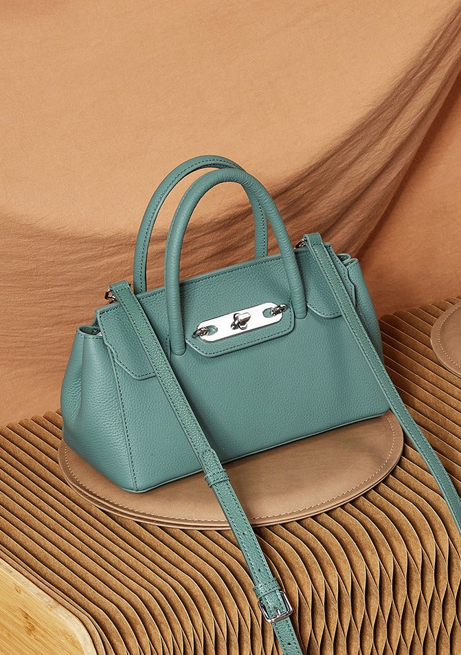 Textured Leather Twist Lock Handbag