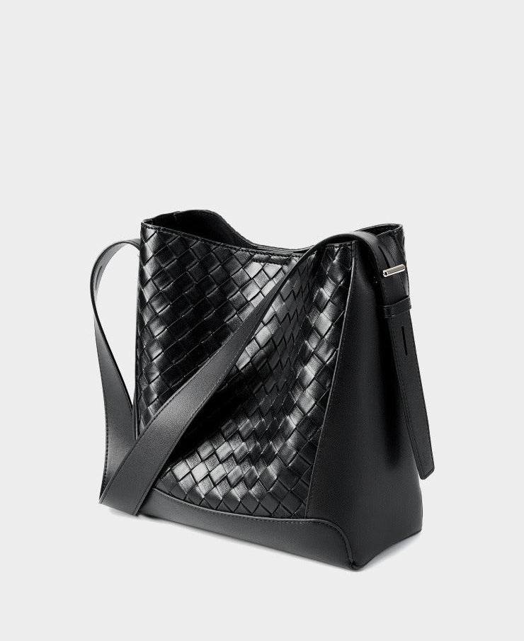 Woven Leather Bucket Shoulder Bag