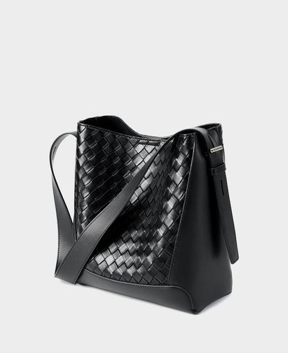 Woven Leather Bucket Shoulder Bag
