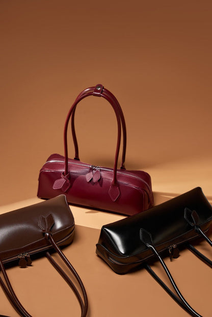 Genuine Leather East-West Shoulder Bag