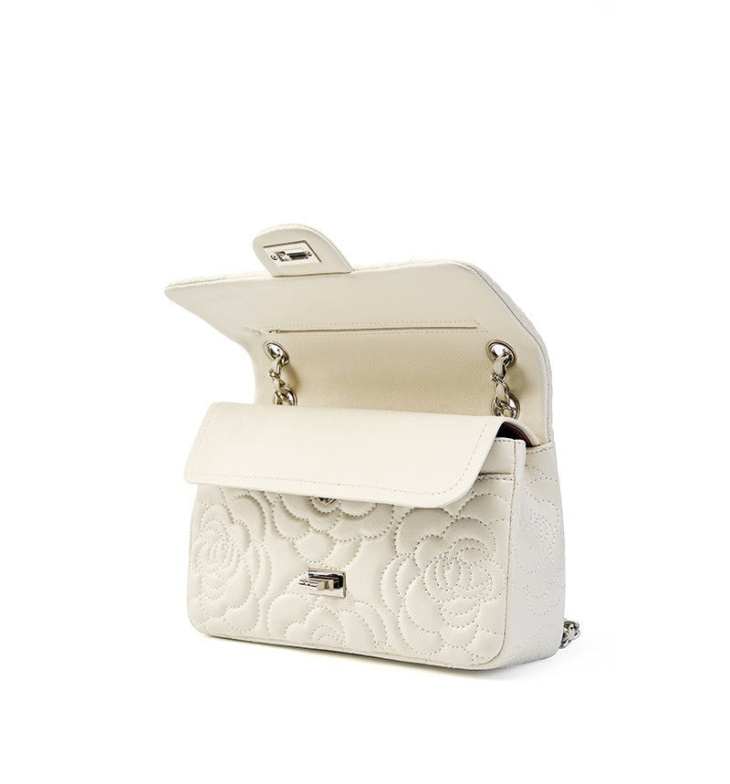 Floral Embroidered Leather Chain Bag