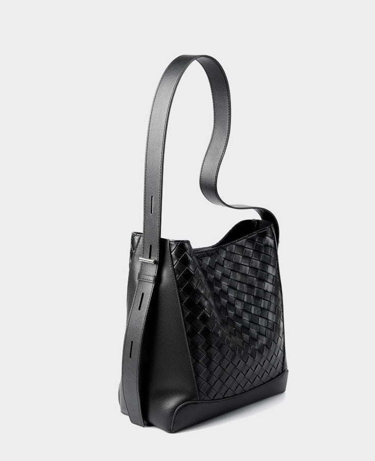 Woven Leather Bucket Shoulder Bag