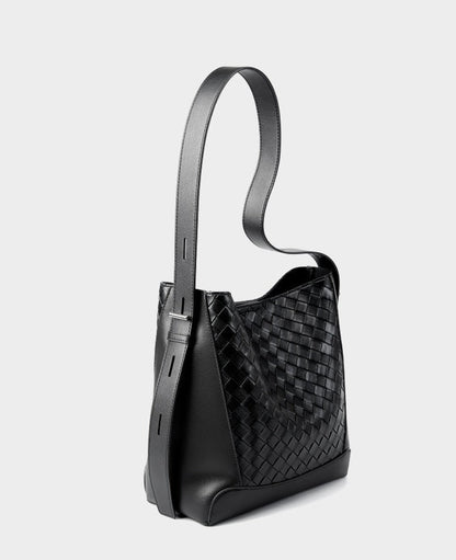 Woven Leather Bucket Shoulder Bag