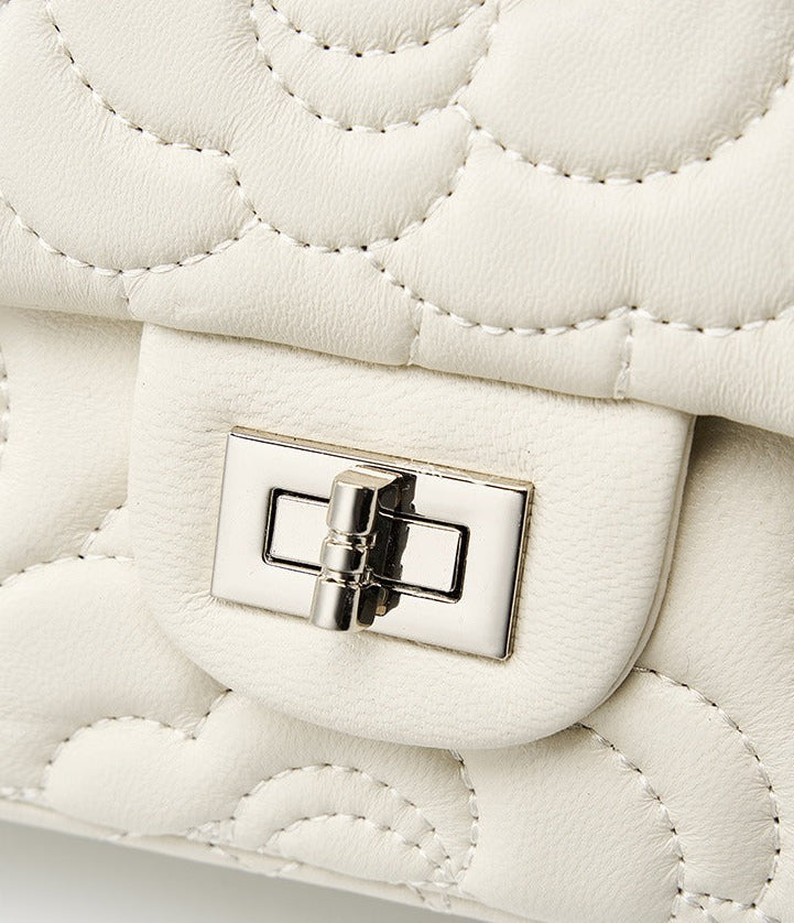 Floral Embroidered Leather Chain Bag