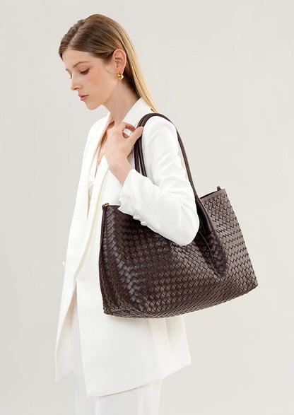 Aura Leather Woven Classic Tote Bag