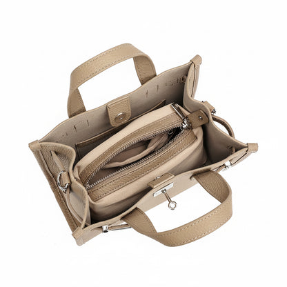 Pebbled Leather Turn-Lock Tote Handbag
