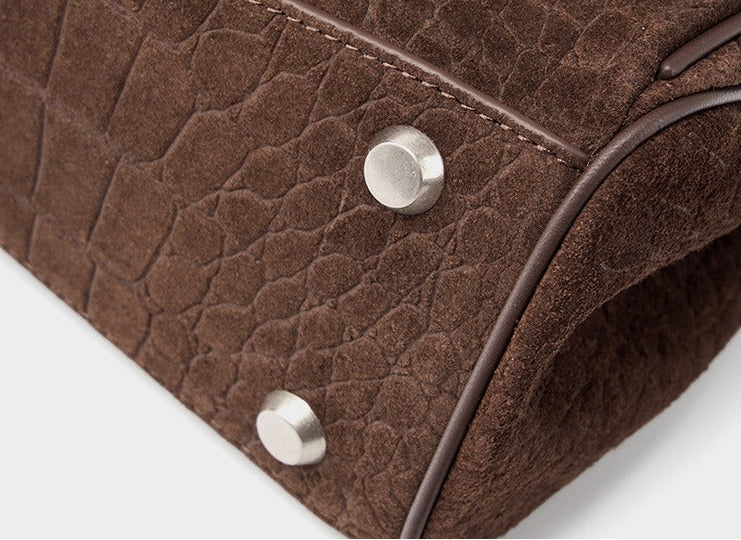 Textured Suede Shoulder Flap Bag
