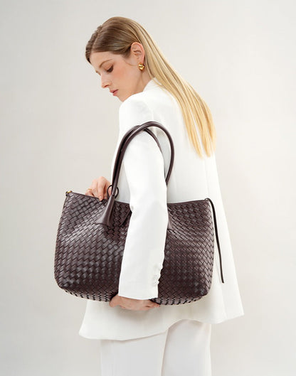 Aura Leather Woven Classic Tote Bag