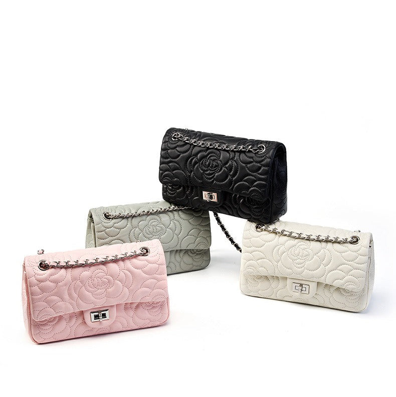 Floral Embroidered Leather Chain Bag