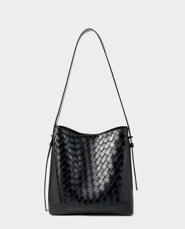 Woven Leather Bucket Shoulder Bag