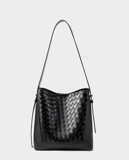 Woven Leather Bucket Shoulder Bag