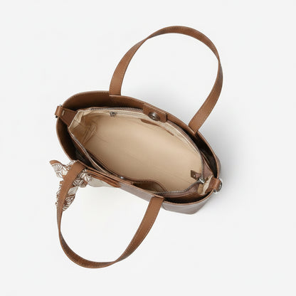 Silk Scarf Leather Tote Bag