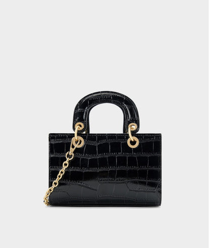 Crocodile Embossed Leather Handbag