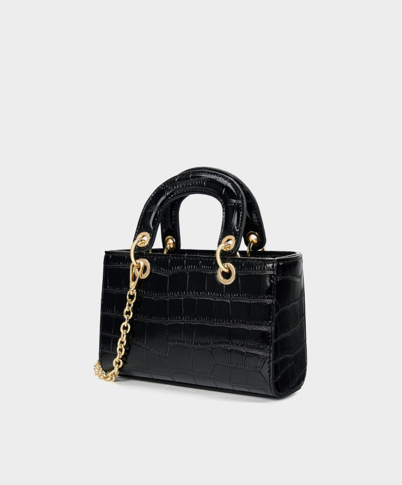 Crocodile Embossed Leather Handbag
