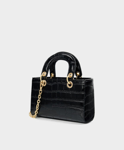 Crocodile Embossed Leather Handbag