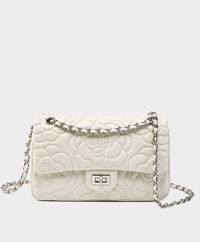 Floral Embroidered Leather Chain Bag