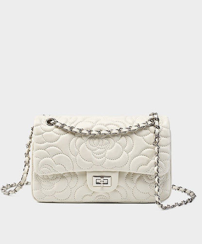 Floral Embroidered Leather Chain Bag