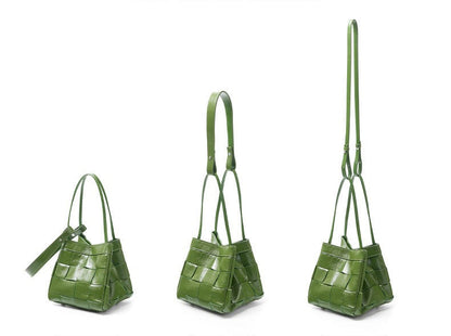 Woven Waxed Leather Crossbody Bucket Bag