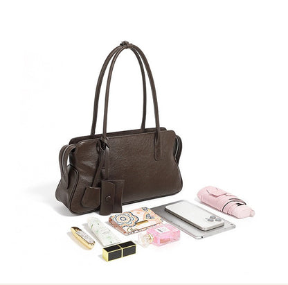 Leather Shoulder Tote With Charm
