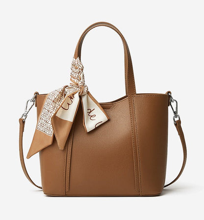 Silk Scarf Leather Tote Bag