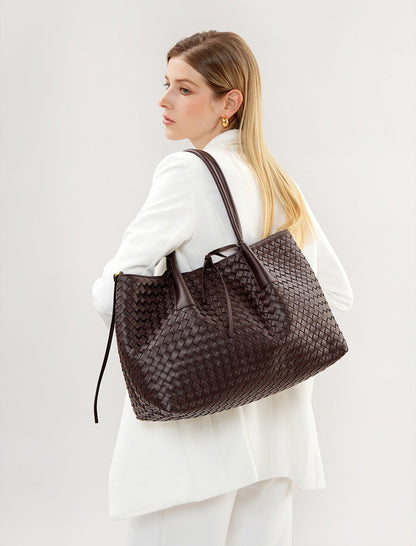 Aura Leather Woven Classic Tote Bag