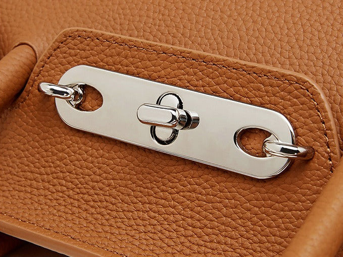Textured Leather Twist Lock Handbag