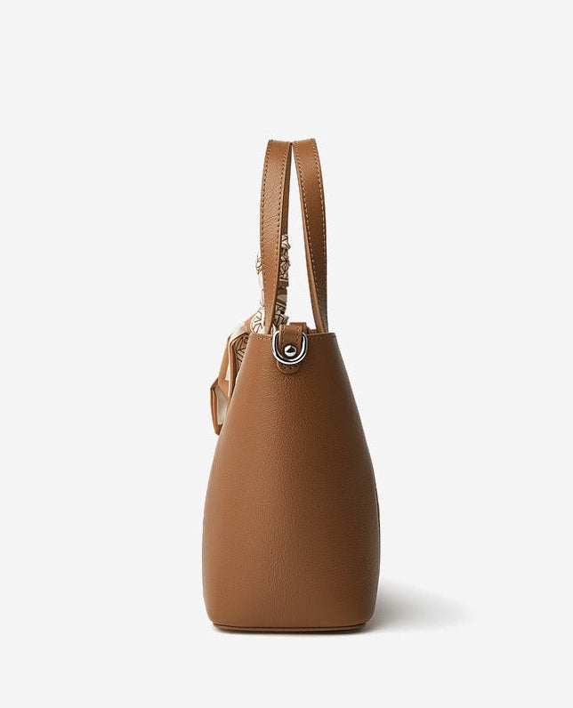 Silk Scarf Leather Tote Bag