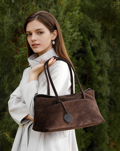 Large Suede Shoulder Boston Bag