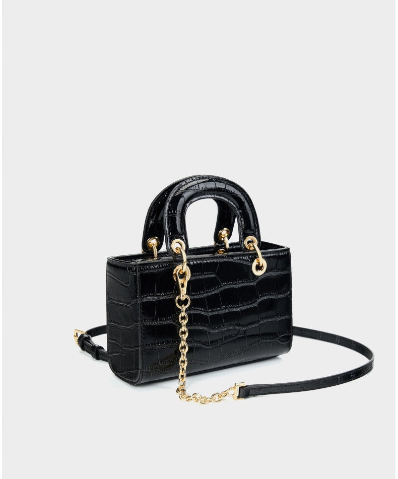 Crocodile Embossed Leather Handbag