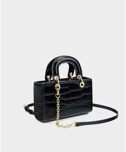Crocodile Embossed Leather Handbag