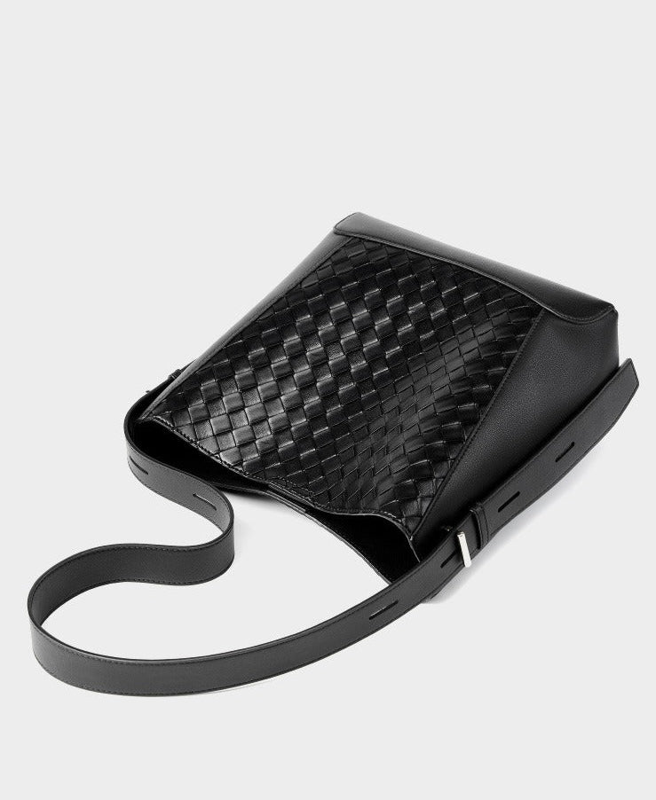Woven Leather Bucket Shoulder Bag