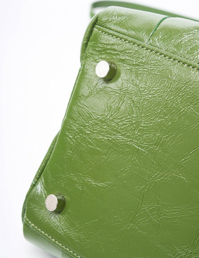 Woven Waxed Leather Crossbody Bucket Bag