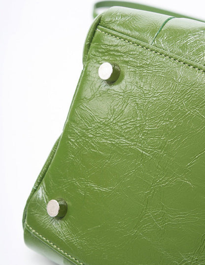 Woven Waxed Leather Crossbody Bucket Bag