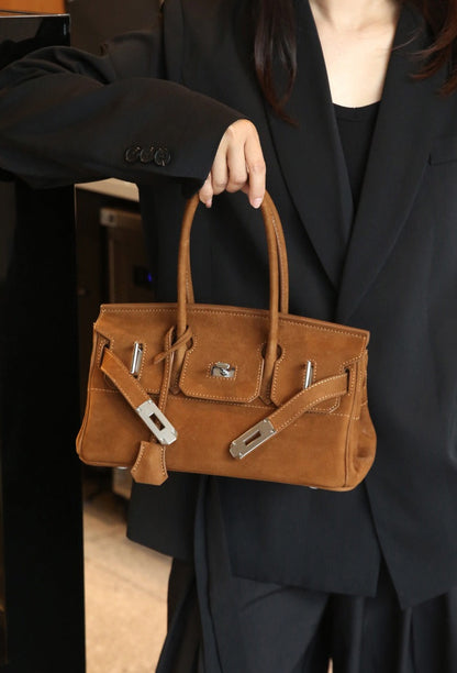 Suede Flap Top-Handle Bag