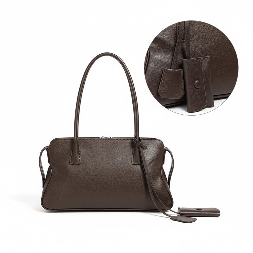 Leather Shoulder Tote With Charm