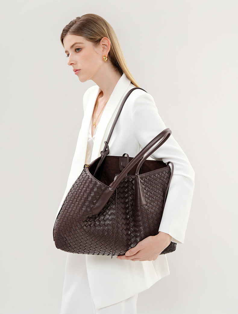 Aura Leather Woven Classic Tote Bag