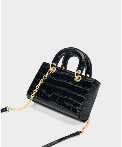 Crocodile Embossed Leather Handbag