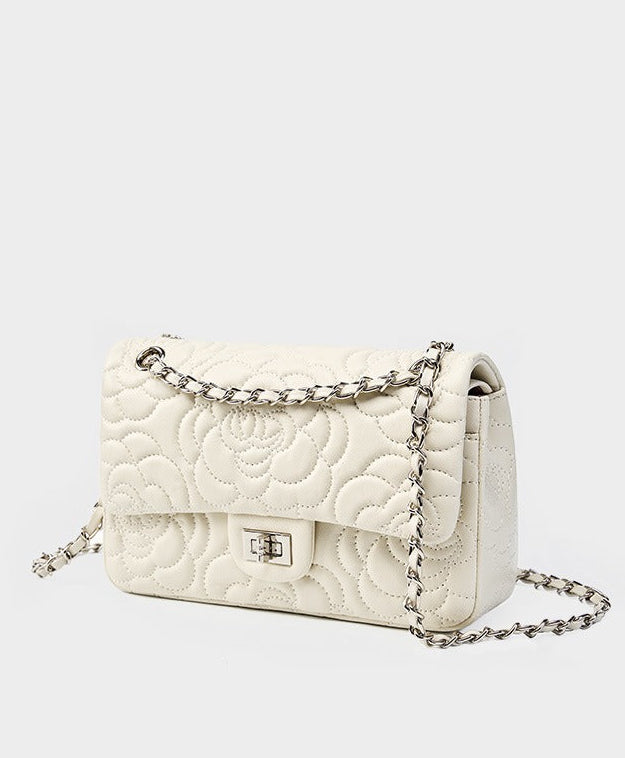 Floral Embroidered Leather Chain Bag