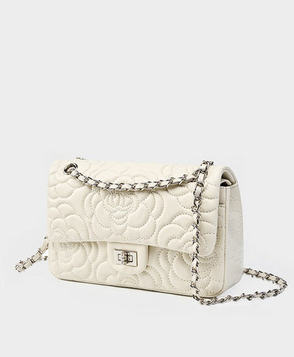 Floral Embroidered Leather Chain Bag
