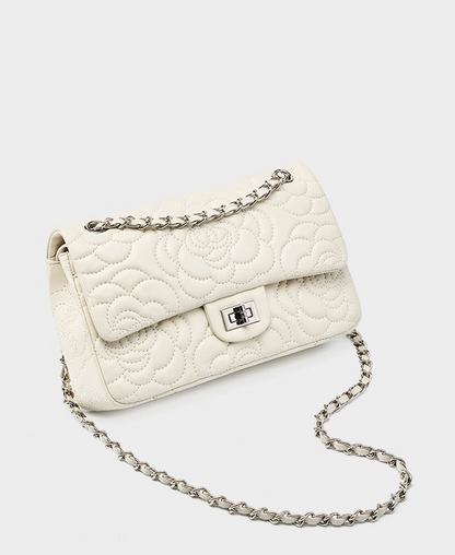 Floral Embroidered Leather Chain Bag