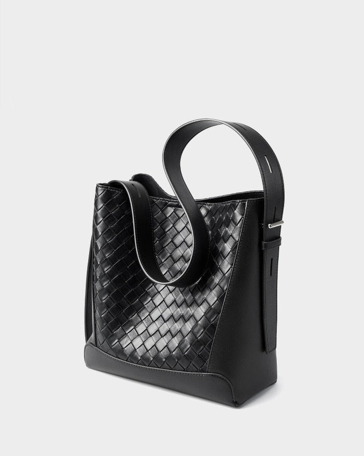 Woven Leather Bucket Shoulder Bag