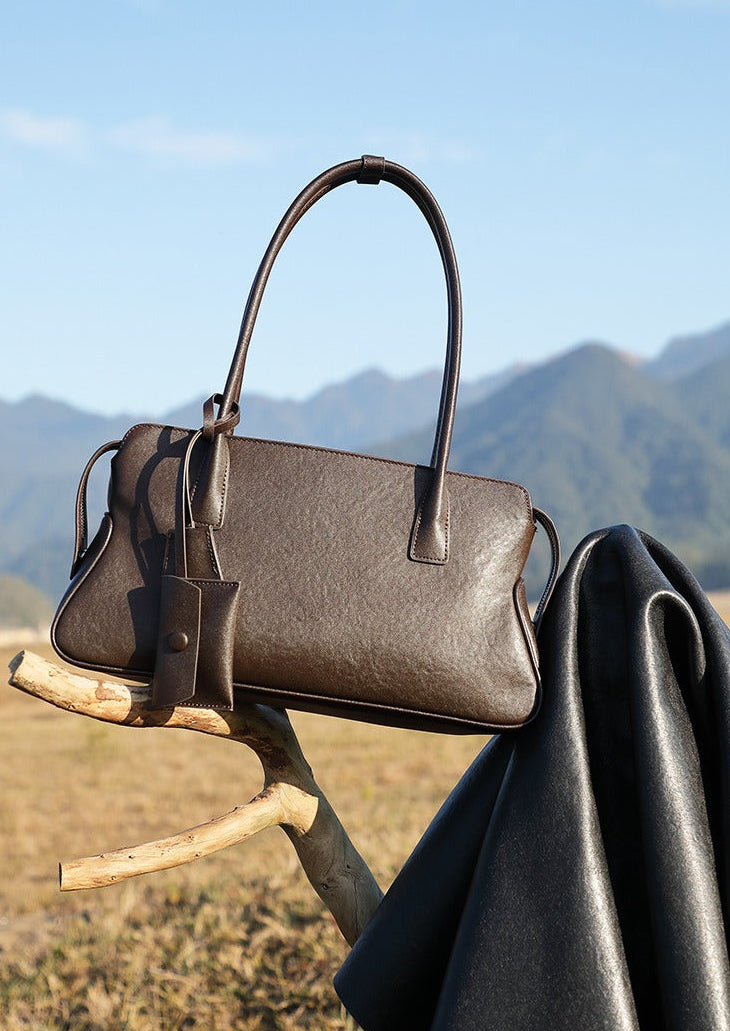 Leather Shoulder Tote With Charm