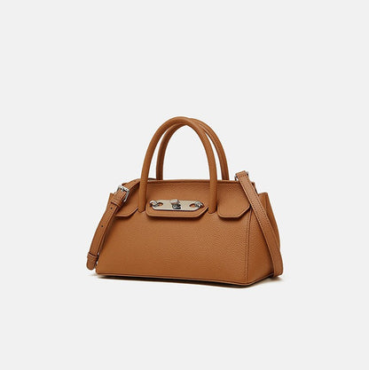 Textured Leather Twist Lock Handbag