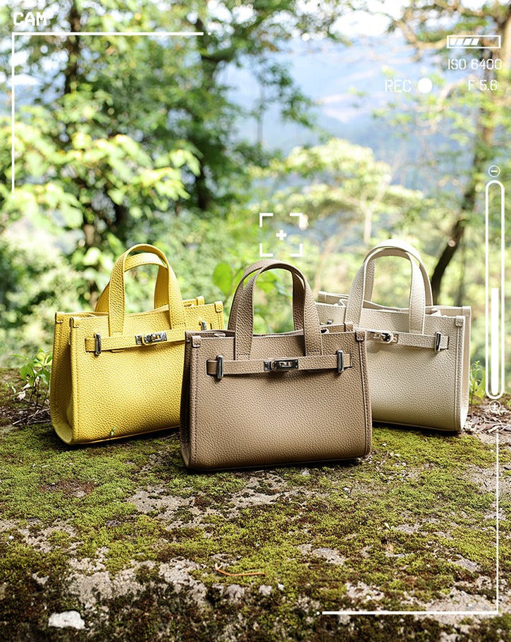 Pebbled Leather Turn-Lock Tote Handbag