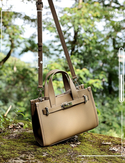 Pebbled Leather Turn-Lock Tote Handbag
