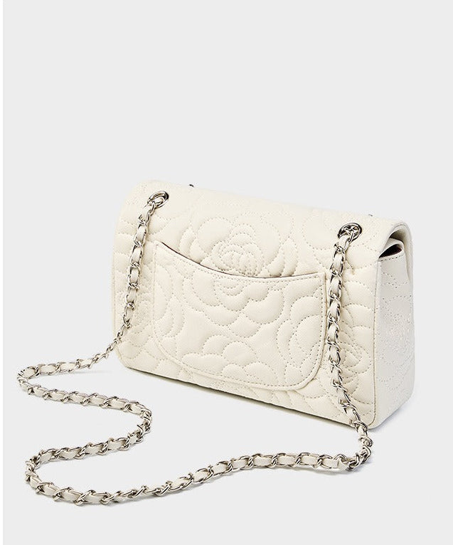 Floral Embroidered Leather Chain Bag
